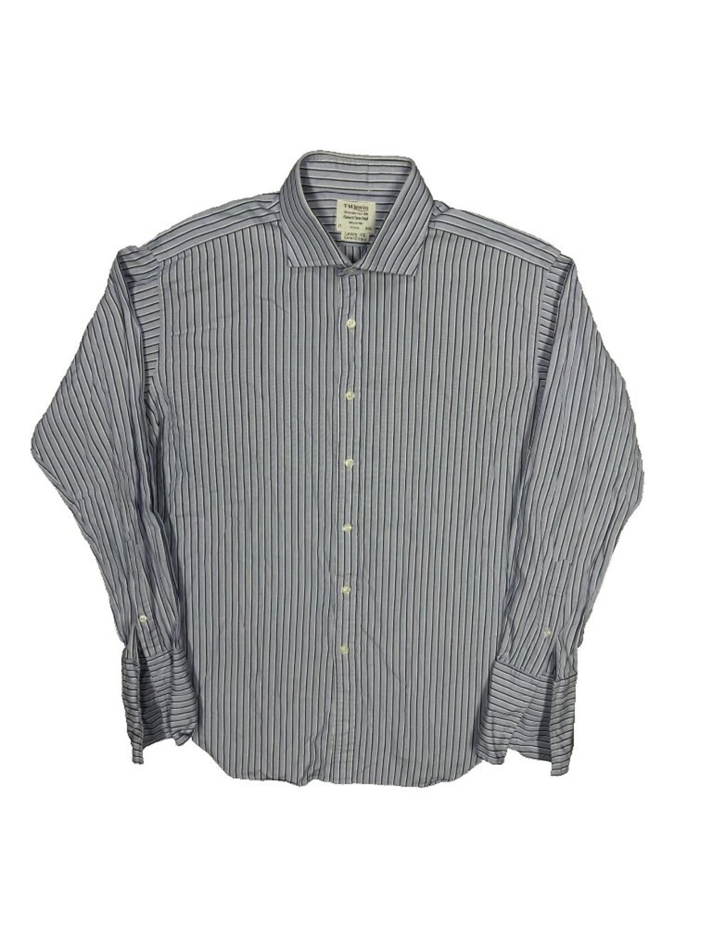 TM Lewin Dress Shirt French Cuffs Cotton Long Sleeve Striped 43 17 XL